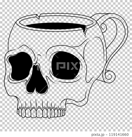 Porcelain tea cup in the shape of a human skull Porcelain tea cup in the shape of a human skull 119141660
