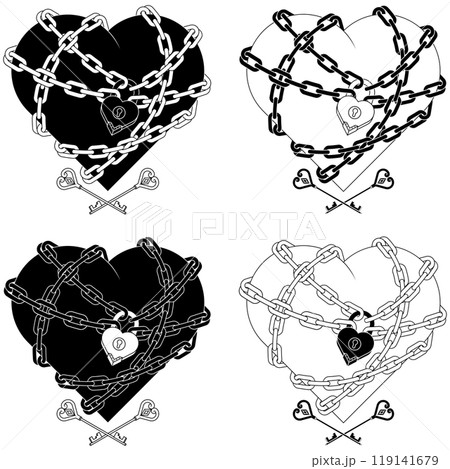 Heart wrapped with chains and padlock 119141679