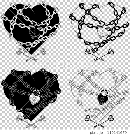 Heart wrapped with chains and padlock 119141679