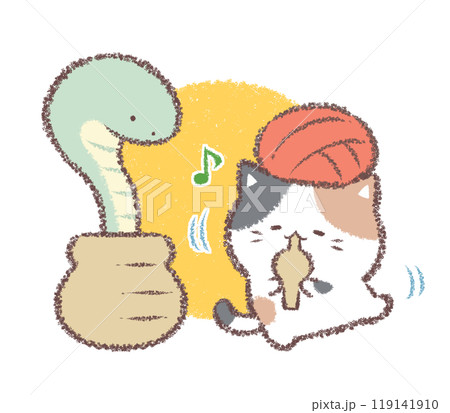 ヘビ使い三毛猫-背景色付き 119141910