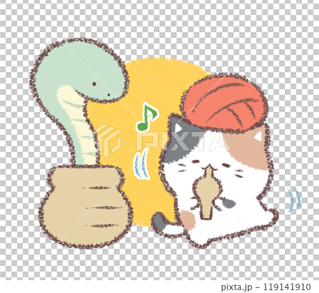 ヘビ使い三毛猫-背景色付き 119141910