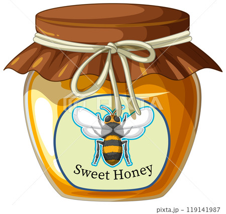 Sweet Honey Jar with Bee Illustration Sweet Honey Jar with Bee Illustration 119141987