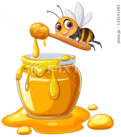 Cheerful Bee with Honey Jar 119141993