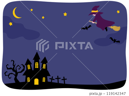 箒にまたがって夜空を飛ぶ魔女のフレーム 119142347