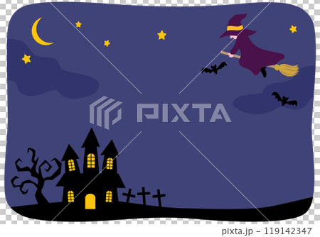 箒にまたがって夜空を飛ぶ魔女のフレーム 119142347
