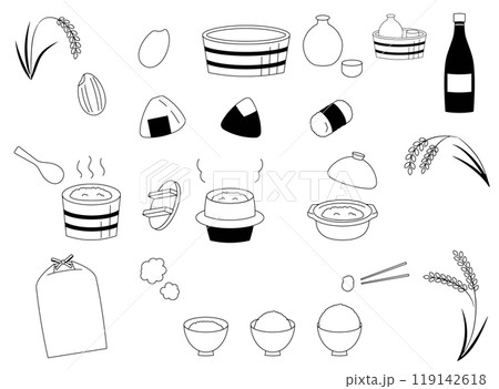 お米とごはんの線画ベクターイラストセット 119142618
