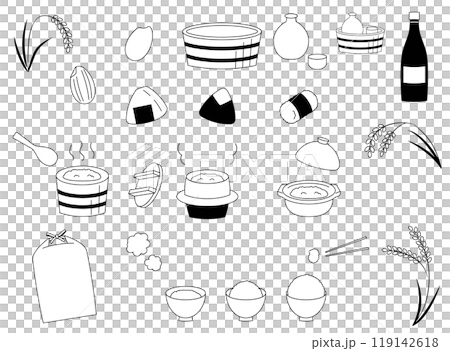 お米とごはんの線画ベクターイラストセット 119142618