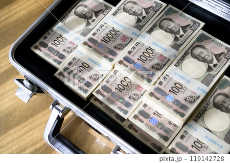 アタッシュケースに入れられた札束 119142728