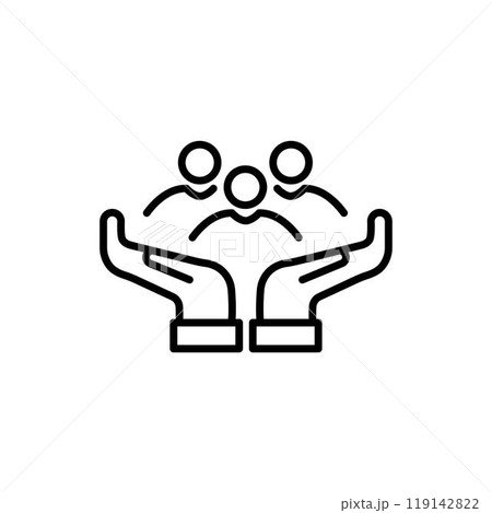 Thin Outline Icon Two Hands Holding or Hugging Group People Symbol or Family Line Sign Group Life Insurance. 119142822