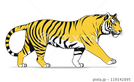 悠然と歩く黄金の虎のイラストのイラスト素材 [119142895] - PIXTA