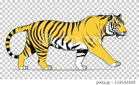 悠然と歩く黄金の虎のイラストのイラスト素材 [119142895] - PIXTA