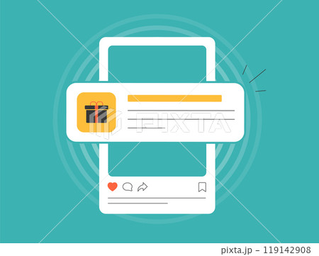 Social media giveaway campaigns with contests and prizes to boost engagement. Shows how giveaways can help increase interaction and brand visibility. Social media marketing vector illustration 119142908
