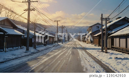 雪の積もった日本の街並み 119142910