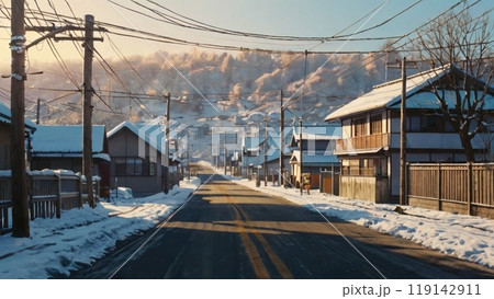 雪の積もった日本の街並み 119142911