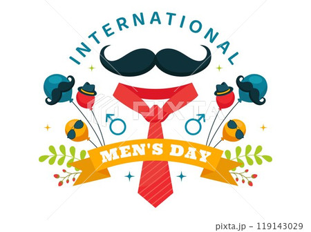 International Men's Day Vector Illustration on November 19 Featuring Men's Accessories like Ties and Mustaches in a Flat Style Cartoon Background 119143029