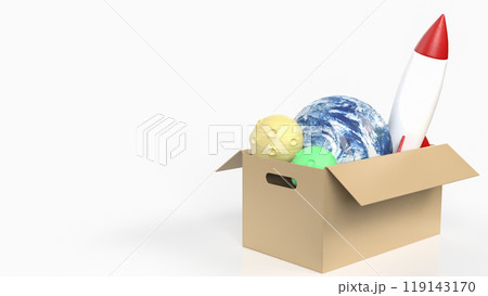 The rocket earth and moon for space or education  concept 3d rendering. 119143170