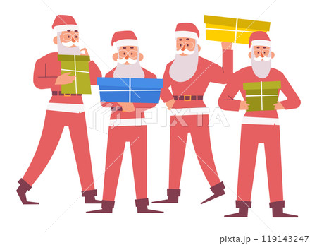 Group of santa claus . Flat cartoon characters design . Vector . 119143247
