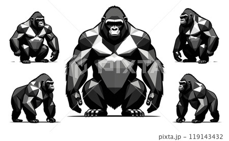 ポリゴンスタイルのゴリラ│イラストセット 119143432