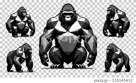 ポリゴンスタイルのゴリラ│イラストセット 119143432