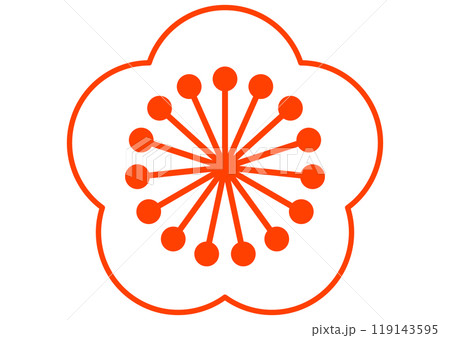 朱色の和柄の梅イラスト 119143595