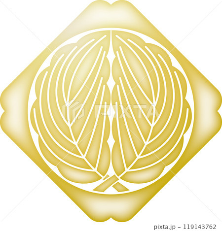 家紋　隅入り鉄砲角に抱き柏【金色】 119143762