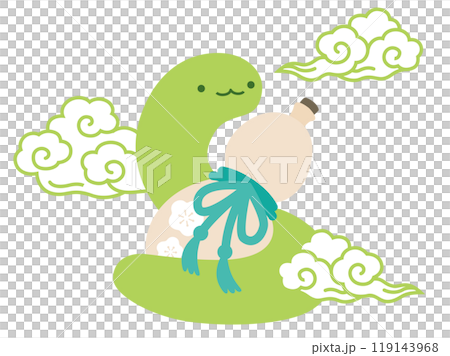 Illustration of a snake holding a gourd, green Illustration of a snake holding a gourd, green 119143968