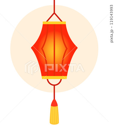 Chinese red holiday glowing lantern. Asian decoration. Design cartoon element in flat style. Vector illustration Chinese red holiday glowing lantern. Asian decoration. Design cartoon element in flat style. Vector illustration 119143993
