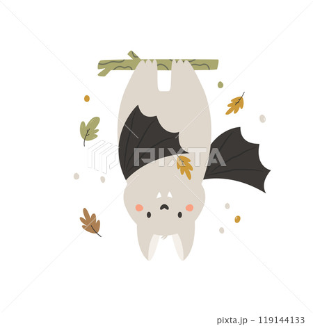 Adorable Fall Bat Vector Illustration. Cute Autumn Designs for Halloween Adorable Fall Bat Vector Illustration. Cute Autumn Designs for Halloween 119144133