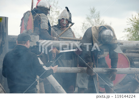 Filming Medieval Battle Scene with Armored Actors 119144224