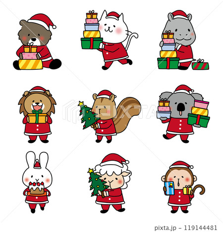 クリスマスパーティーの準備をする動物たち1のイラスト素材 [119144481