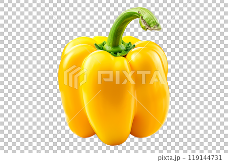 Orange bell pepper with green stem isolated on a white background. 119144731