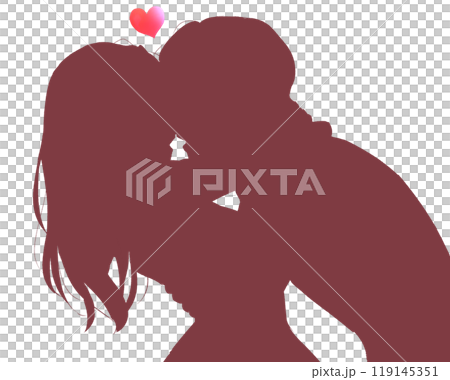 キス　夢中　男女　カップル　影絵 119145351