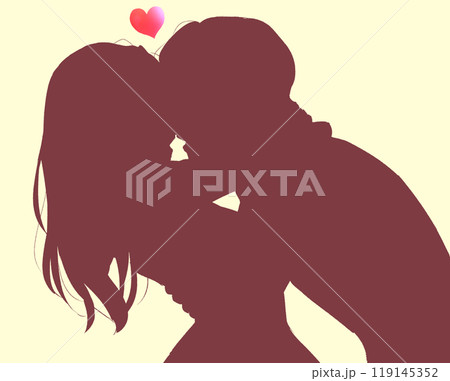 キス　夢中　男女　カップル　影絵 119145352