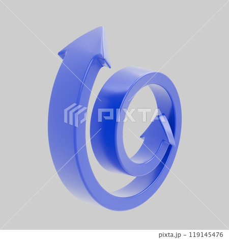 Abstract 3D blue twisted arrow figure on a white background, symbolizing a cycle or update. Ideal for use in interfaces, presentations, infographics, and web design 119145476