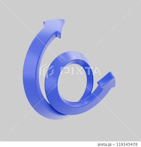 Abstract 3D blue twisted arrow figure on a white background, symbolizing a cycle or update. Ideal for use in interfaces, presentations, infographics, and web design 119145478