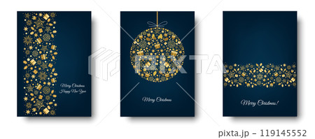 Merry Christmas greeting card on blue background.のイラスト素材 [119145552 ...
