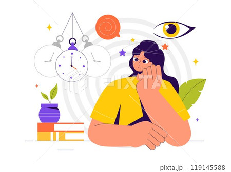 Hypnosis Vector Illustration featuring Black and White Spiral Patterns to Induce an Altered State of Mind for Treatment Services in a Flat Background Hypnosis Vector Illustration featuring Black and White Spiral Patterns to Induce an Altered State of Mind for Treatment Services in a Flat Background 119145588