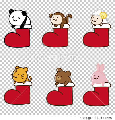Sad animals in red boots set 119145660
