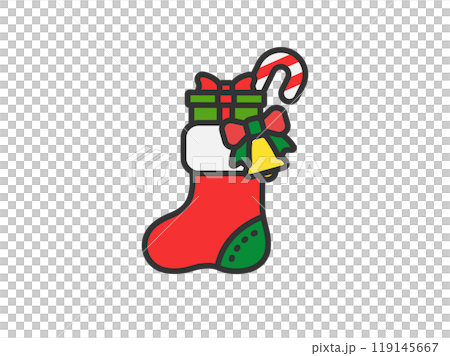 プレゼントの入った、サンタクロースの靴下のアイコン（線画カラー）のイラスト 119145667