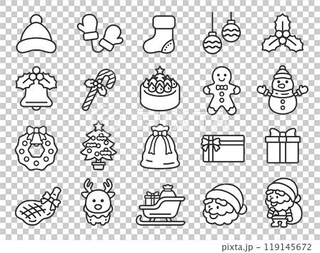 各種聖誕節圖示的插圖集（線圖） 119145672