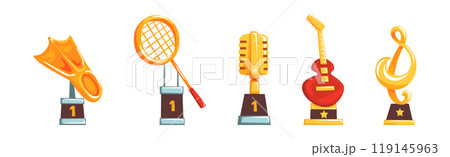 Golden Cup and Goblet Award with Shaped Prize Vector Set Golden Cup and Goblet Award with Shaped Prize Vector Set 119145963