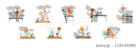Boy and Girl Scientist Kid Character at Table Fail with Test and Experiment Vector Set Boy and Girl Scientist Kid Character at Table Fail with Test and Experiment Vector Set 119145989