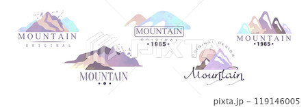Mountain Original Logo and Label Design Watercolor Vector Set 119146005