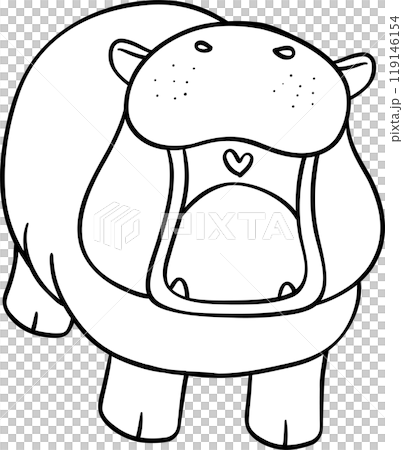 Baby Happy Pygmy bouncy hippo doodle outline coloring image 119146154