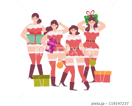 Sexy santa claus girl . Flat cartoon characters design . Vector . 119147237