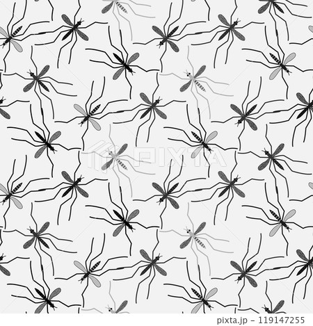 Seamless mosquito pattern in black and white. Vector seamless pattern on insects, zika virus prevention, disease transmission 119147255