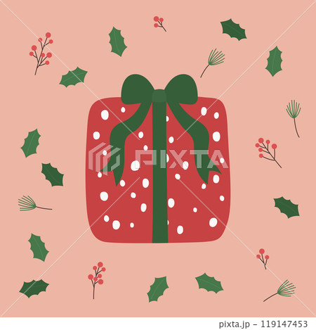 Christmas gift boxes and plants pattern. 119147453