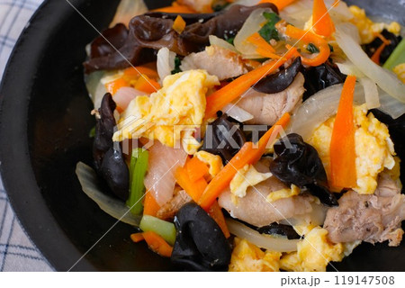 キクラゲと豚肉の卵炒め 119147508