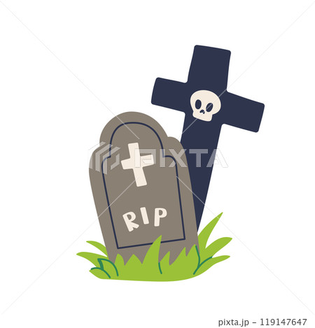 Flat vector illustration of a spooky graveyard, perfect for Halloween-themed designs 119147647