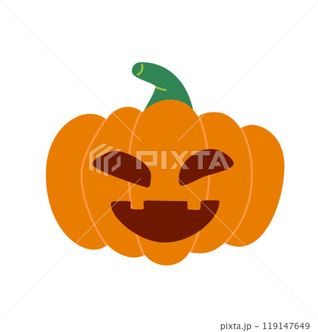 Flat vector illustration of a cute pumpkin character, ideal for Halloween designs and autumn-themed projects 119147649